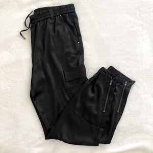 WHBM Black Silky Joggers, Size 8 Long